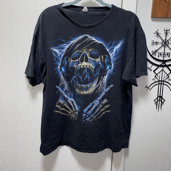 Delta Pro Weight Graphic Blue Headphones Metal Grim Reaper Skull T-Shirt XL Mens - Picture 1 of 8